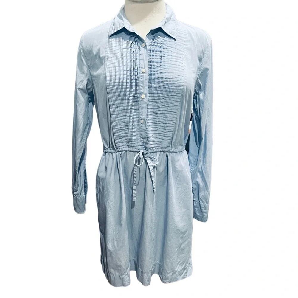 J. Crew Blue Cotton Poplin Long Sleeve Popover Shirt Dress Size Ss